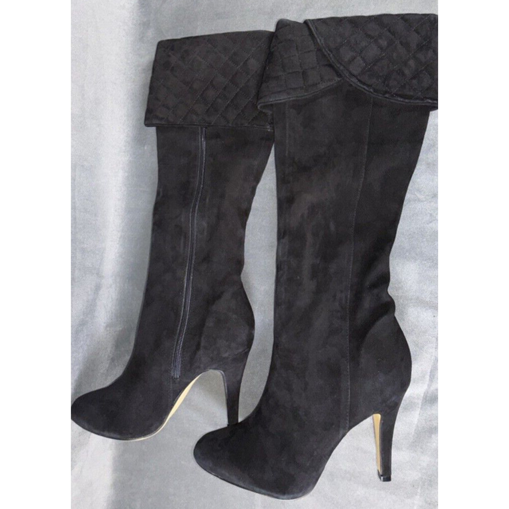 Colin Stuart Women Black Suede Leather 4” Heel Knee High Boot, Size‎ 8B